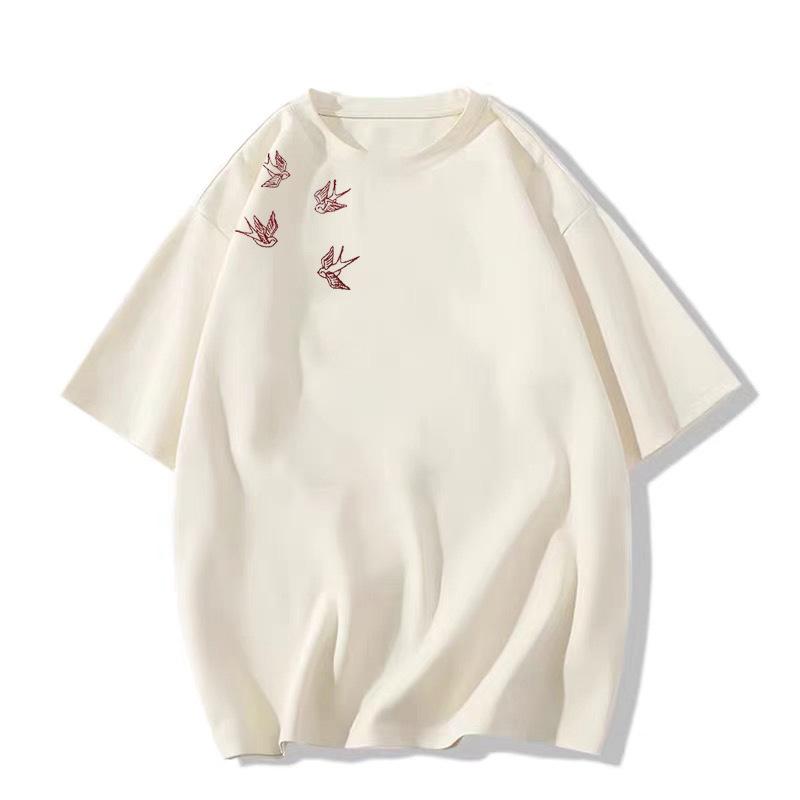Cotton short-sleeved t-shirt women's print pattern literary niche design sense ins American retro oversize top tide