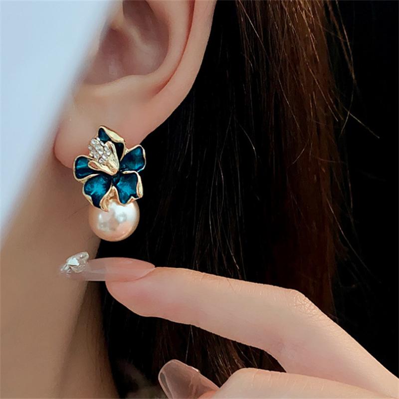 Fashion Diamond studded French flower pearl Stud Earrings for women's earrings Jewelry Girl Gift Brincos
