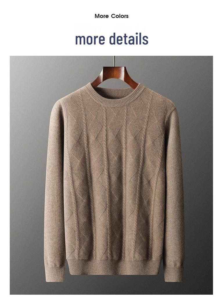 Men's Thickened Crew Neck Pure Cashmere Sweater - Warm Wool Knit Pullover for Autumn and Winter