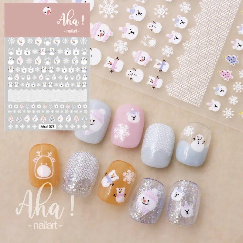 Christmas Sticker Nail Decal Winter Snowflake Cartoon Santa Bird New Year Nail Design Decoration for Kids Women