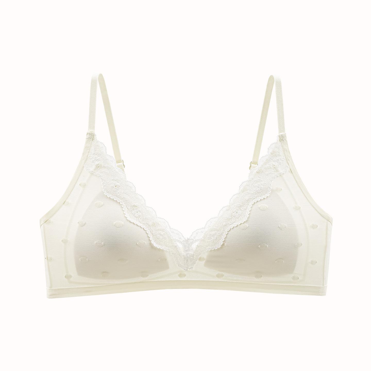 French Triangle Cup Sexy Polka Dot Lace Rimless Breasts Summer Thin Bra S [recommended 32/70ab] шампанского