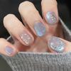 24 Stück Niedliche Girly Kurze Quadratische Falsche Nägel Süße Weiße Französische Nägel Glitzer Stern Strasssteine Nagelkunst Katzenauge Schleife Press-On Nägel