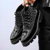 Embossed Men's High-Top Patent Leather Shoes, Autumn/Winter 2022 Korean Style Youth Thick-Soled Zipper British Design