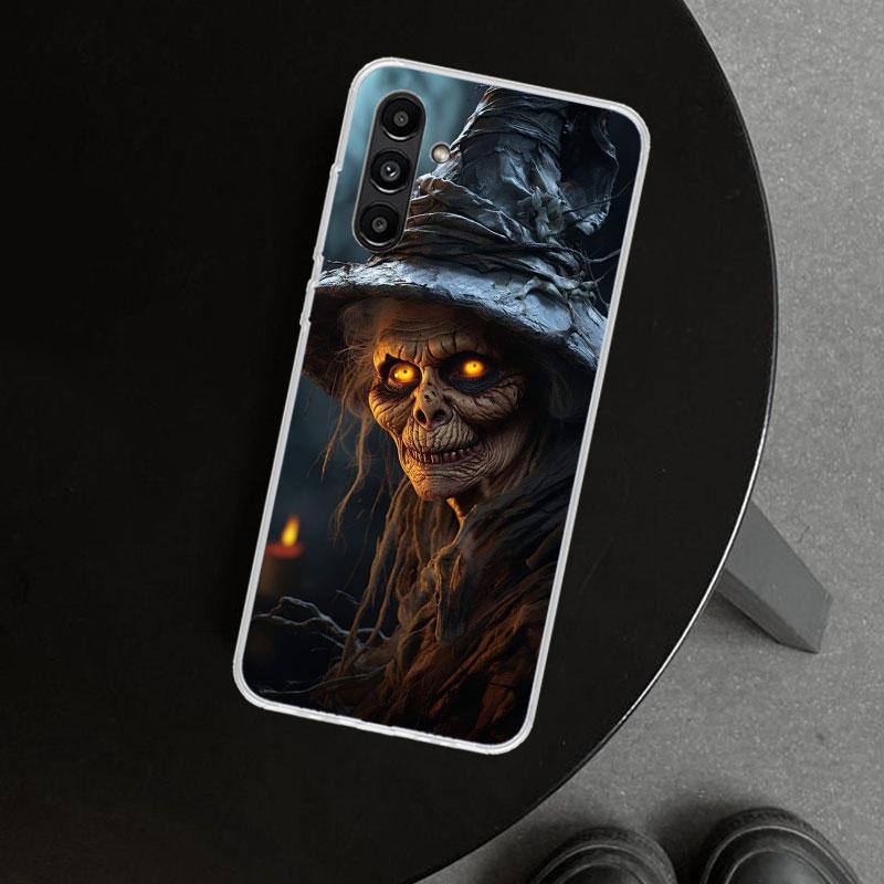 Halloween Moon Witch Horror Phone Case Cover for Samsung Galaxy A17 A16 A26 A36 A56 A57 A37 A15 A25 A35 A55 A14 A24 A34 A54 A13