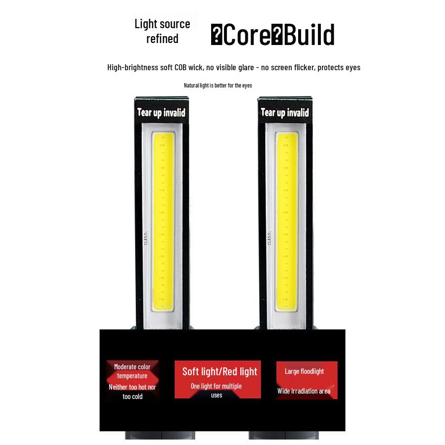 360° Folding Magnetic COB Handheld Work Light with Multi-functional Red Warning Light