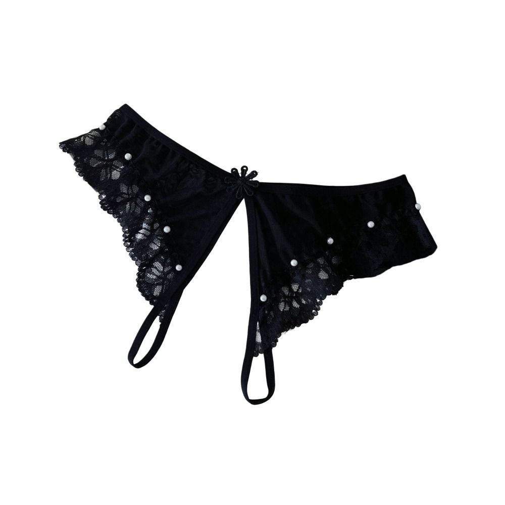 Pearl Decor Sheer Mesh Lace Thong Low Waist Lace Underwear Fashion Lace Flower Briefs Women Home