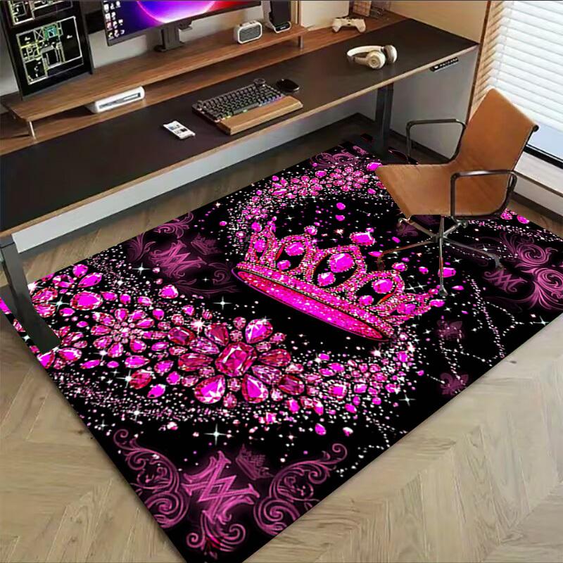 1PC Crown Diamonds Non-Slip Floor Carpet, Office, Family, Bedroom, Studio - Large Area Rug, Vibrant Colors, Longlasting Material-X441