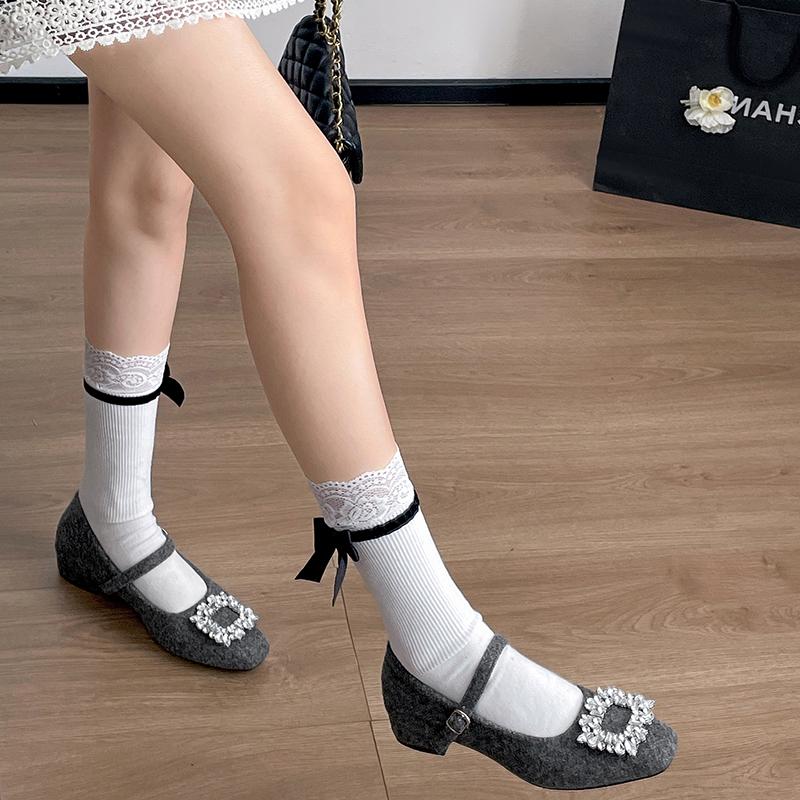 Design Crystal Women Mary Jane Shoes Shallow Thick Heel Shoes Autumn Ladies Outdoor Dress Shoes