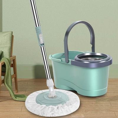 Spin Mop Eimer Set mit 2 Ersatzlappen Edelstahlgriff Rotationssystem Trocken Nass