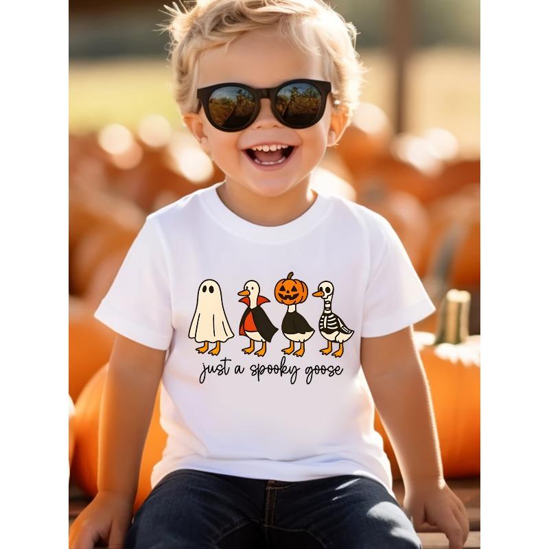 European sizes Just a Spooky Goose Halloween-Themed Print Casual Short-Sleeve T-Shirt for Boys 110 белый