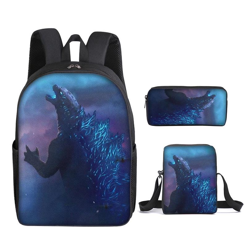2021 Godzilla Wars King Kong School Bag Three-Piece Combination Set Primary And Secondary School Students Printed Backpack Cartoon School Bag