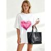 Oversized T Shirt Black Pink Watercolor Heart Print Casual Wear For Women