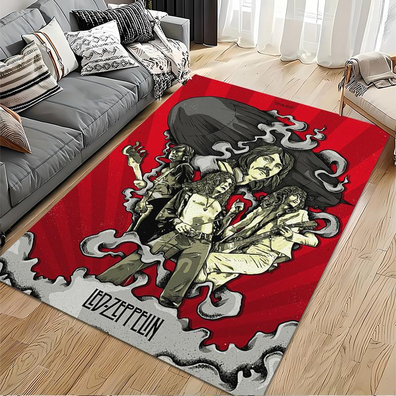 Led Zeppelin retro artwork on red background Non-slip rug suitable for living room and bedroom sofas