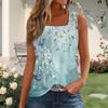 Top Gilet da Donna alla Moda Plissettato Stampato con Scollo Quadrato