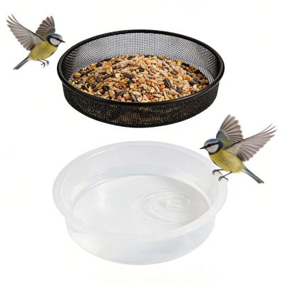 Round Bird Feeder Tray Plastic Bird Bath Water Tray Outdoor Mesh Birdseed Tray Bird Feeder
