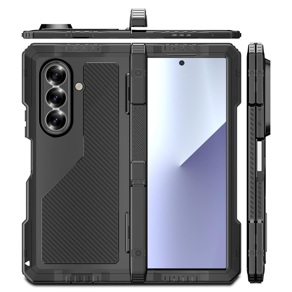 For Samsung Galaxy Z Fold7 5G Case Aluminium Alloy+Silicone Kickstand Cover with PET Screen Film