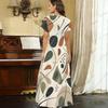 Women Plus Size V Neck Short Sleeve Geometric Printed Straight Long Dress
