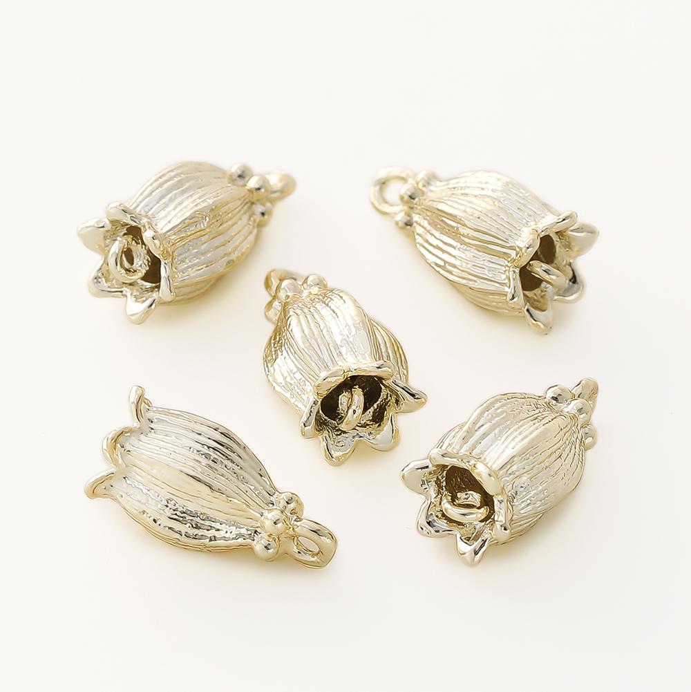 4PCS/lot 8x14MM 14K 18K Gold Color Brass 2 Holes Lily Flower Charms Bead Pendants High Quality DIY Jewelry Making Accessories
