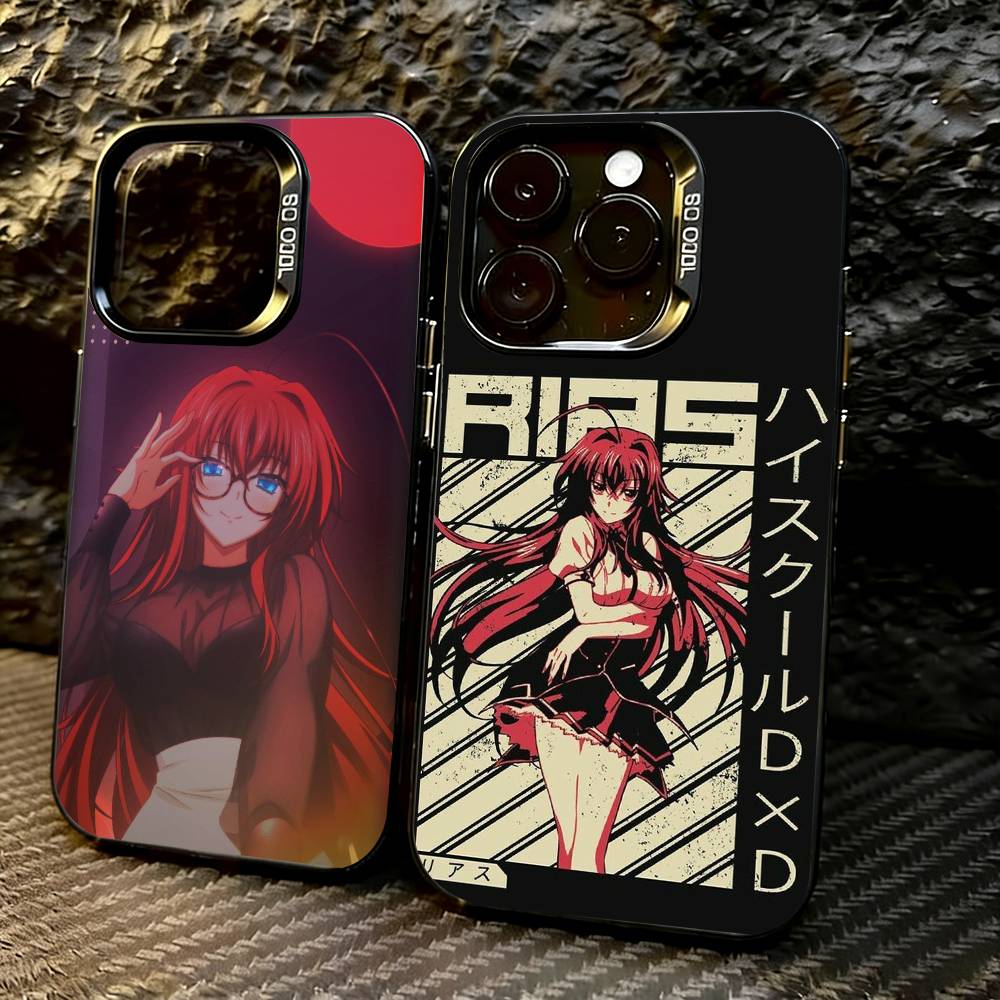 High School DxD R-Rias Gremory Phone Case For iPhone 17,16,15,14,13,12,11 Plus,Pro Max,XS,Colored Silver Plated Inside Cover