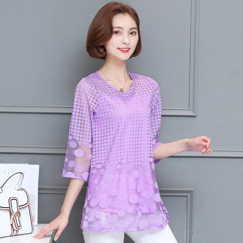 BLACK Women Summer Blouses Shirt Chiffon Women Tops Plaid Half Sleeves Women Blouses Plus Size Blusas White Red Black Lace Solid Color Shirt