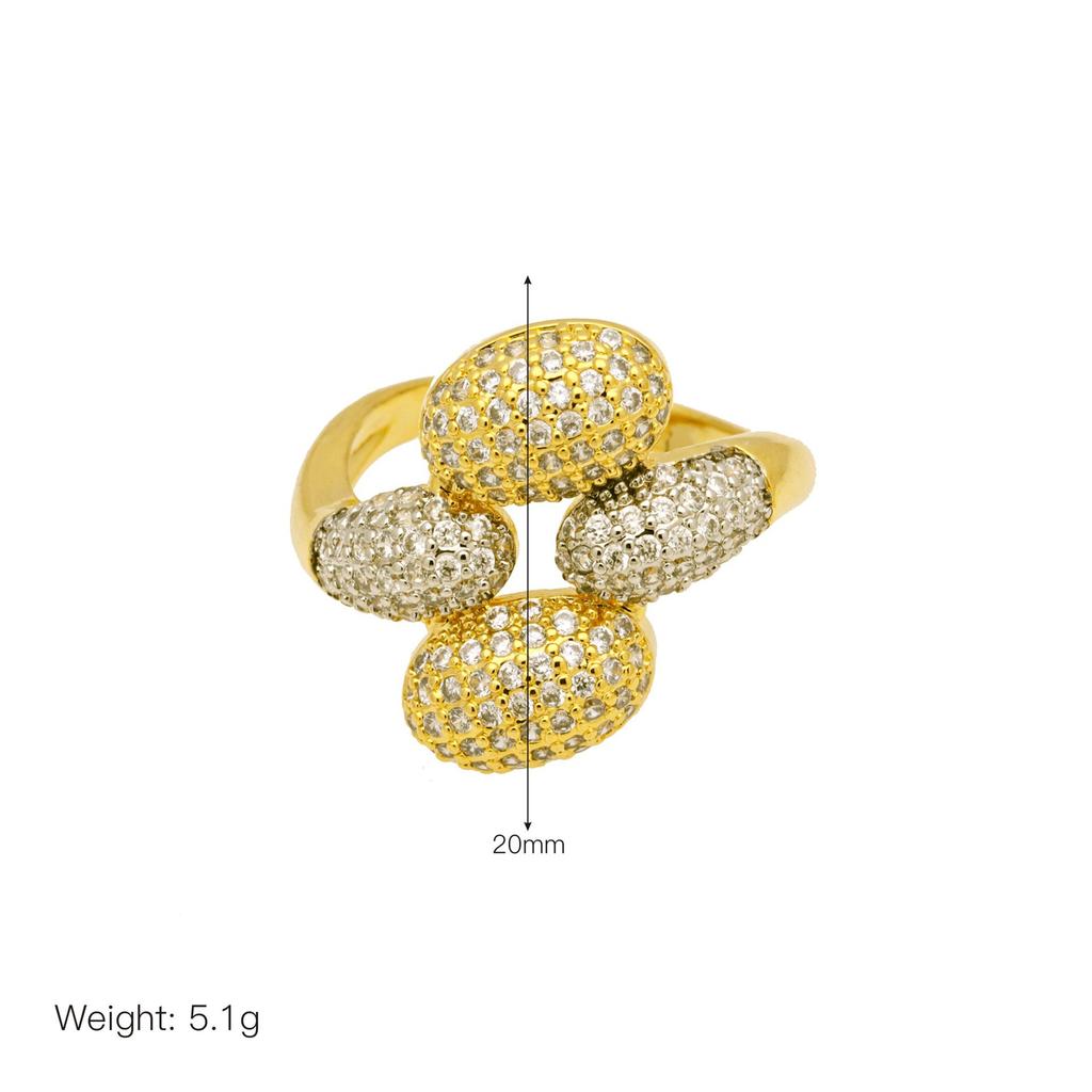 Copper Plated Zircon Double Color Love Peach Heart Oval Design Sense Open Ring Ring Women