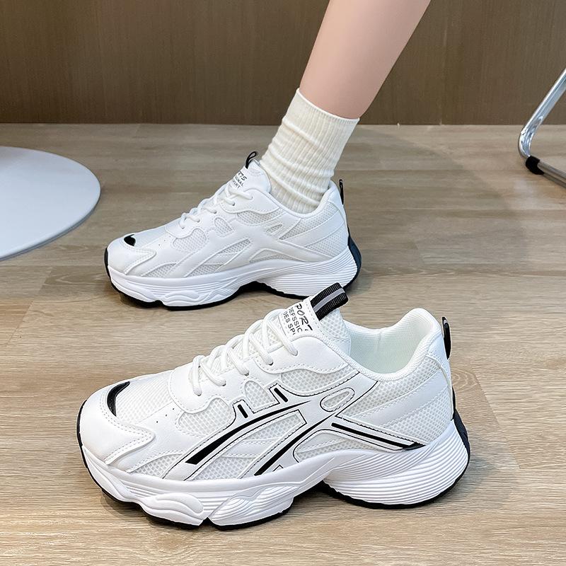 

Дышащие студенческие кроссовки для утренней пробежки, женские кроссовки на толстой подошве для подъема веса, многофункциональные повседневные кроссовки с цветными блоками 37 белый