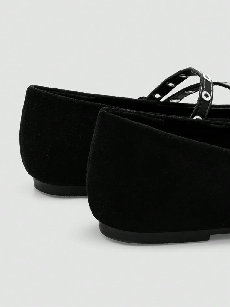 Black Double Buckle Strap Mary Jane Shoes, Retro Silver Ring Buckle Design