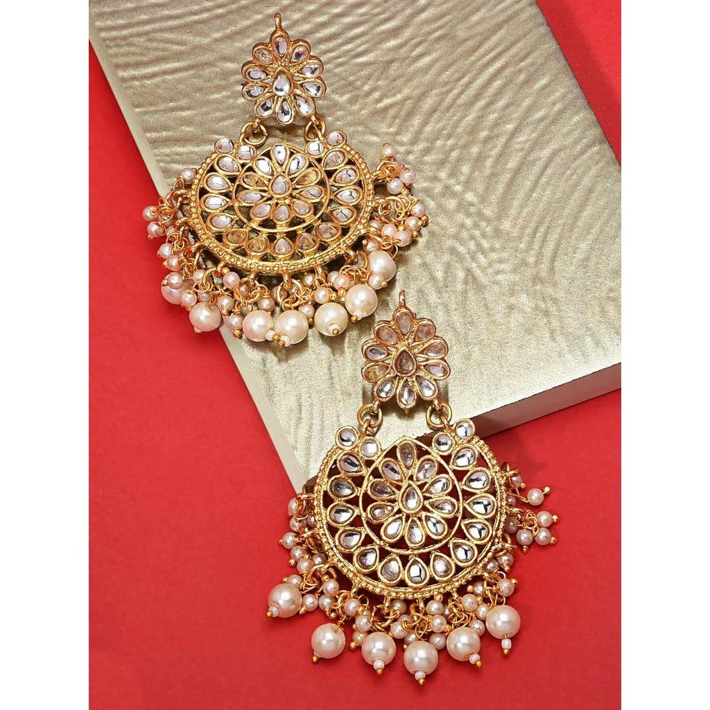 Tone Kundan & Pearls Dangle Earring For Women