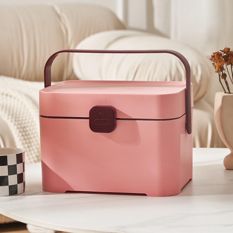 

Medicine Box, Household Sundries Storage Box, Hand-held Double-layer Medicine Organization Box with Lock, Medicine Storage Box Cherry blossom pink