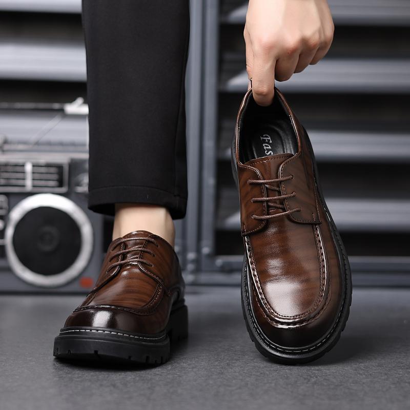 Fashion Business Thick Soled Men's Leather Shoes Retro Casual Style Office High Quality Adult Formal Shoes Black Brown Lace-up New