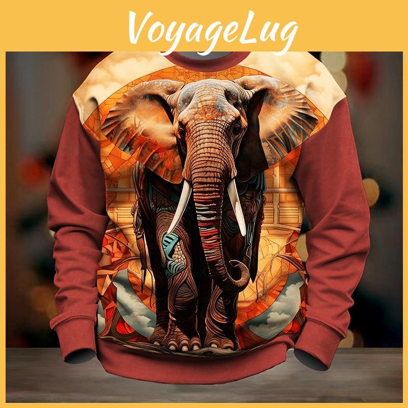 Elephant Street Hoodies Fashion Mens Graffiti Print Sweatshirt Oversized Casual Fun Crew Neck Pullover Street Men Clothing
