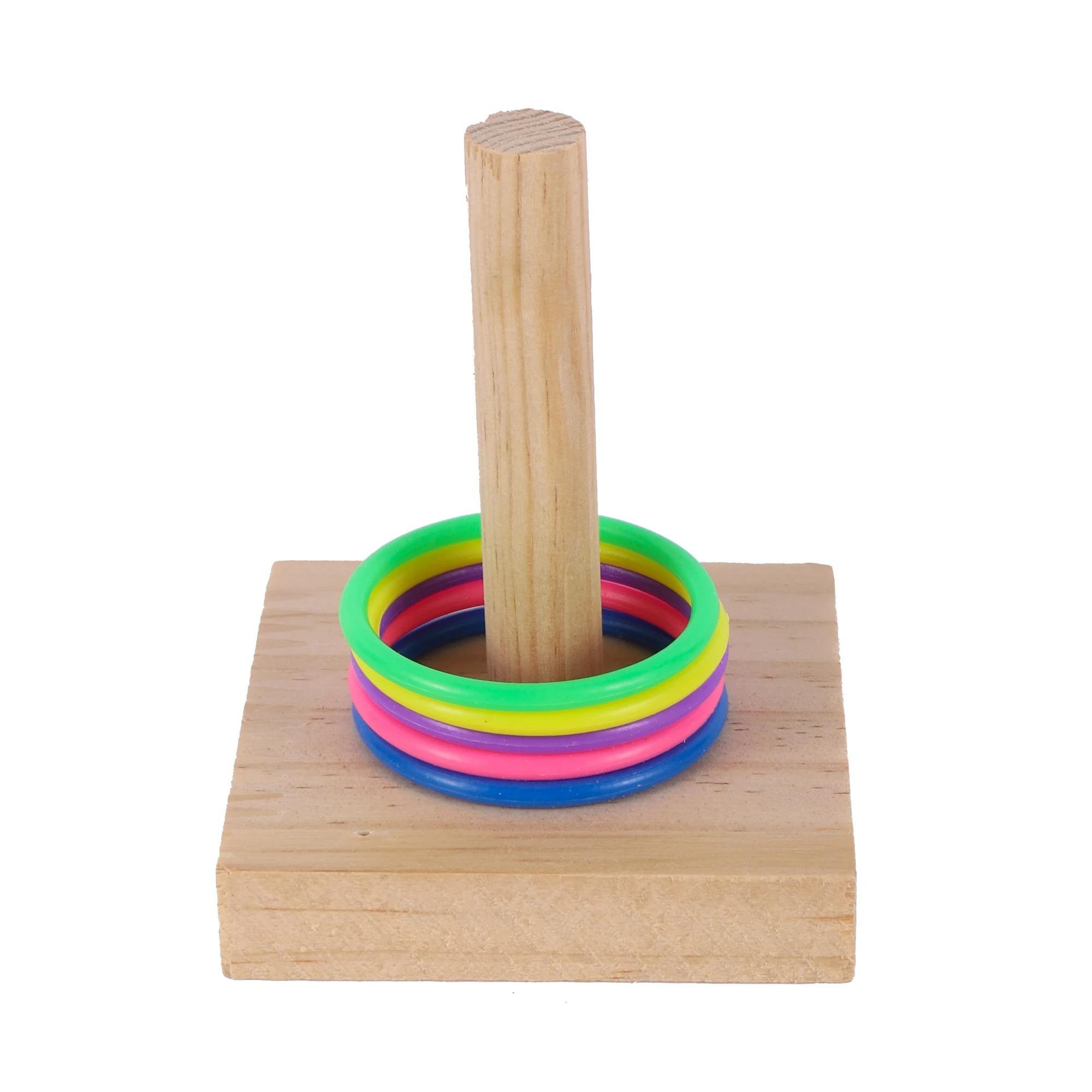 Parrot Educational Toys Bird Wooden Building Blocks Jigsaw Puzzle Toy Pet Bird Colored Plastic Rings Intelligence Training Toy