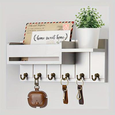 Solid Wood Wall-Mounted Organizer, Multi-Purpose Mail Key Hook Rack, Compact Storage Shelf For Bedroom Study Entryway Home Decor
