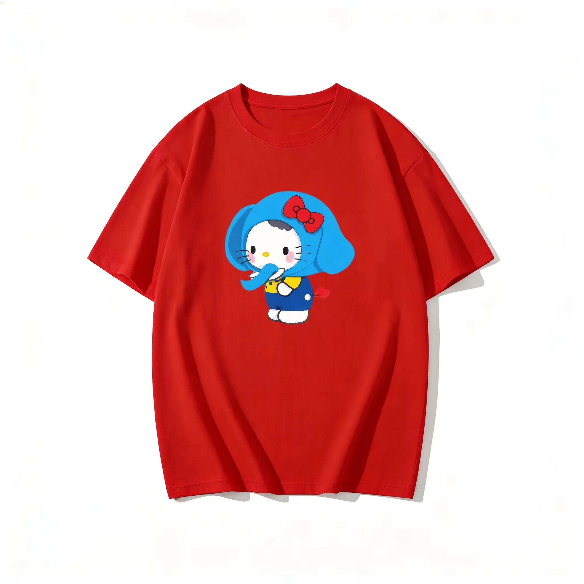 

2026 Summer Hello Kitty Cartoon Printed Short Sleeve Pure Comfortable summer loose Tshirt for Women S