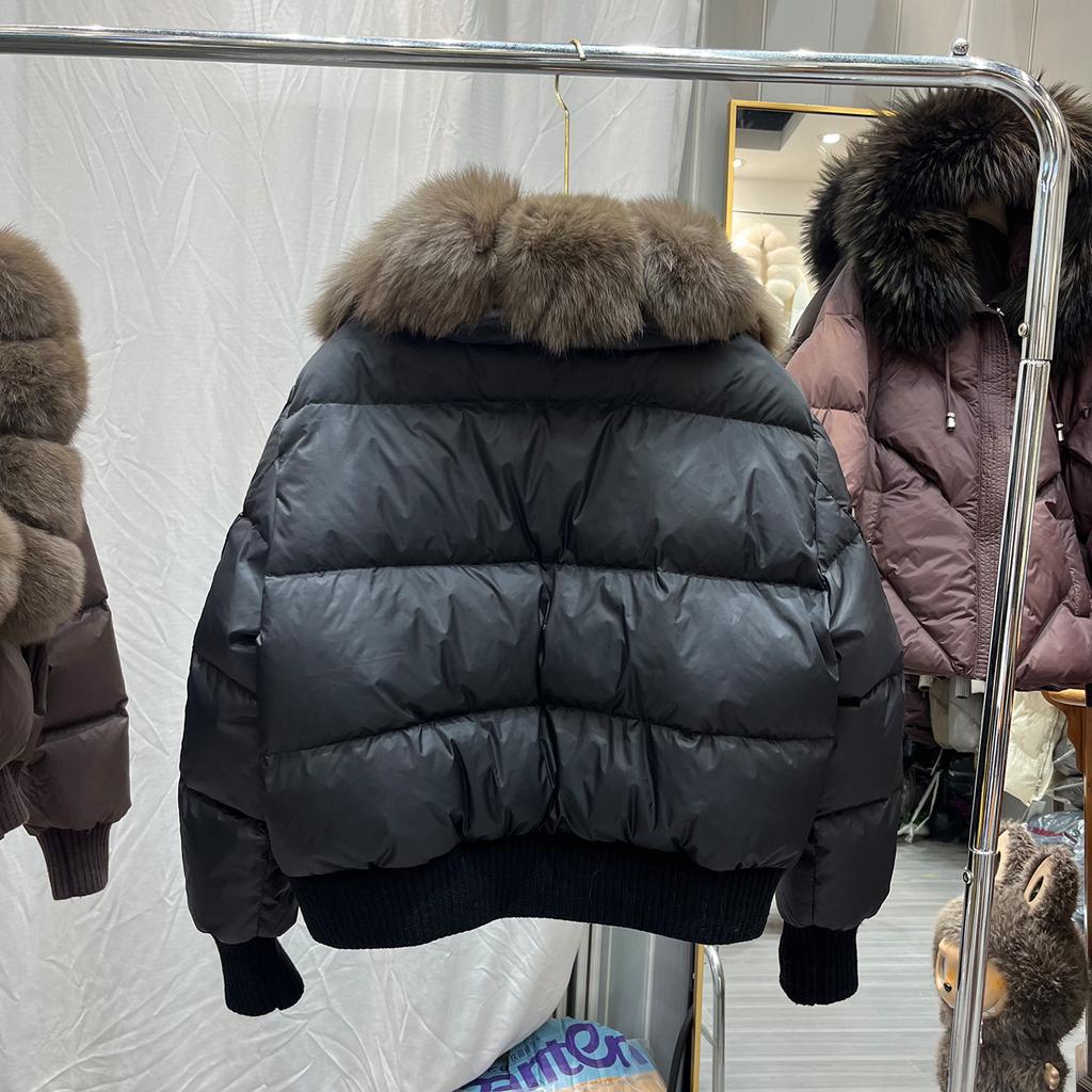 European Winter New Natural Fox Big Fur Collar Short Down Jacket Women's Thickened Warm Loose Fur Jacket
