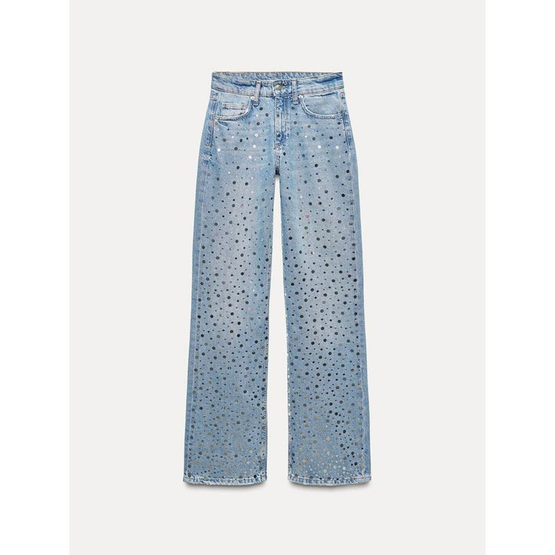 Za2024 Summer New Product Women's Clothes Mid Waist Sequin Decoration Casual Easiest for Match Wide Leg Denim Pants 6688216 400