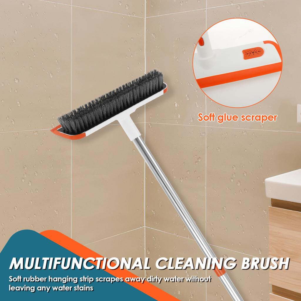 2 In 1 Floor Scrub Brush Bathroom Tile Glass Squeegee Ground Seam Wall Toilet Cleaning Brush Long Handle Kitchen Cleaning