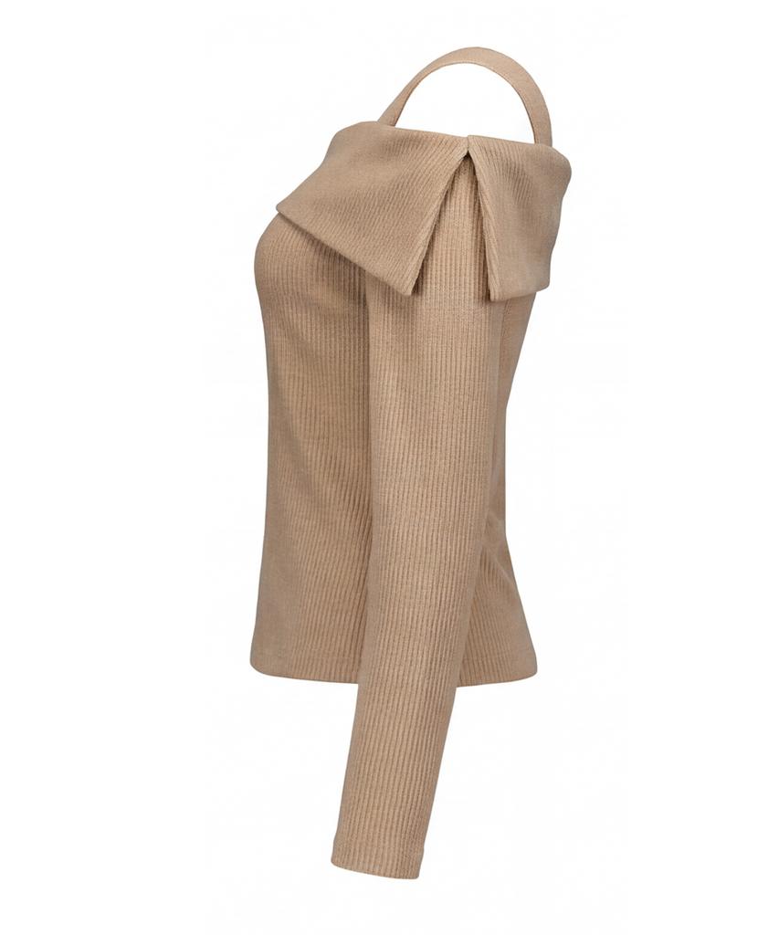Myuleus Off-Shoulder Strap Knit [Beige]