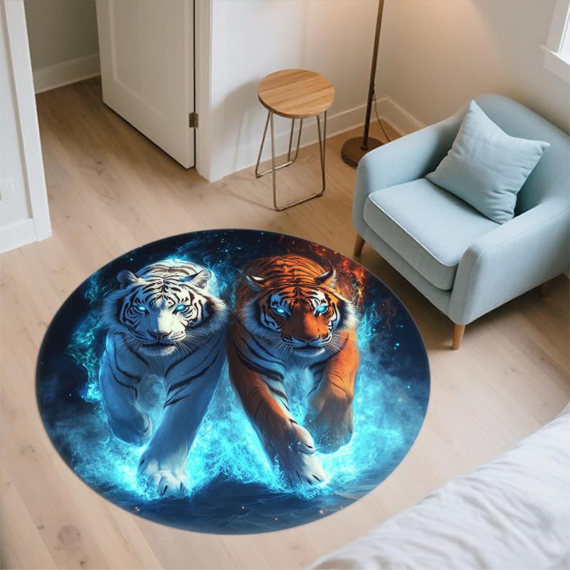 Flame Tiger,Round Area Rug,Carpet Rug for Living Room Bedroom Sofa Playroom Decor,Non-slip Floor Mat