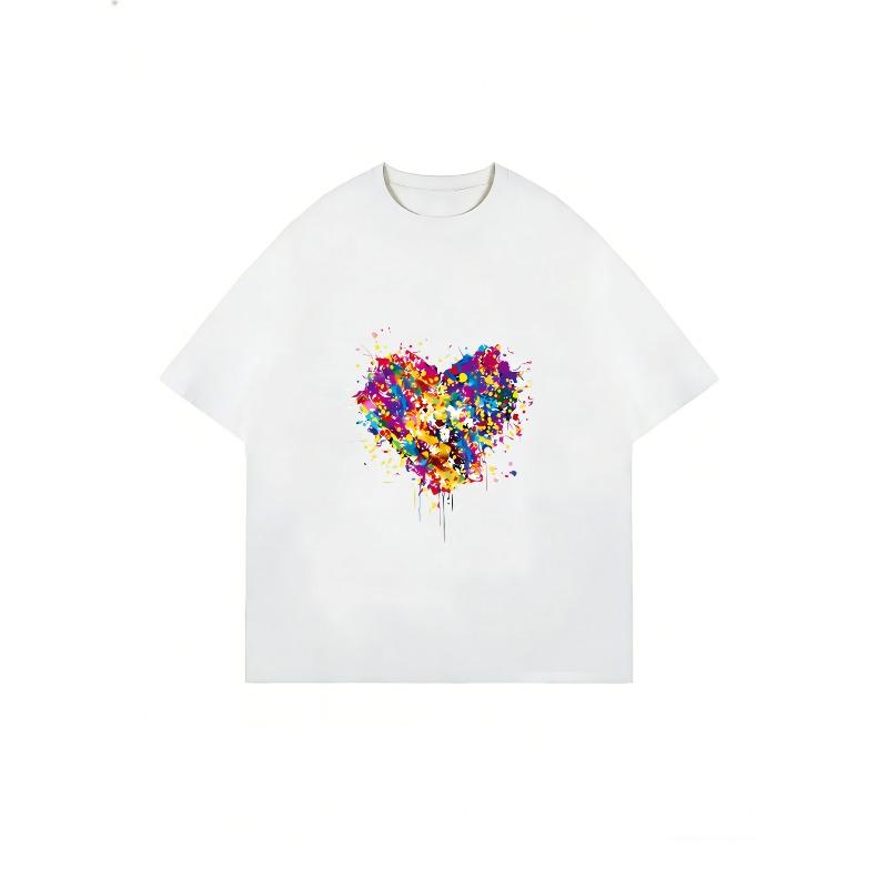 Wit T-shirt Met Kleurrijke Hart Spat Print Voor Casual Kleding