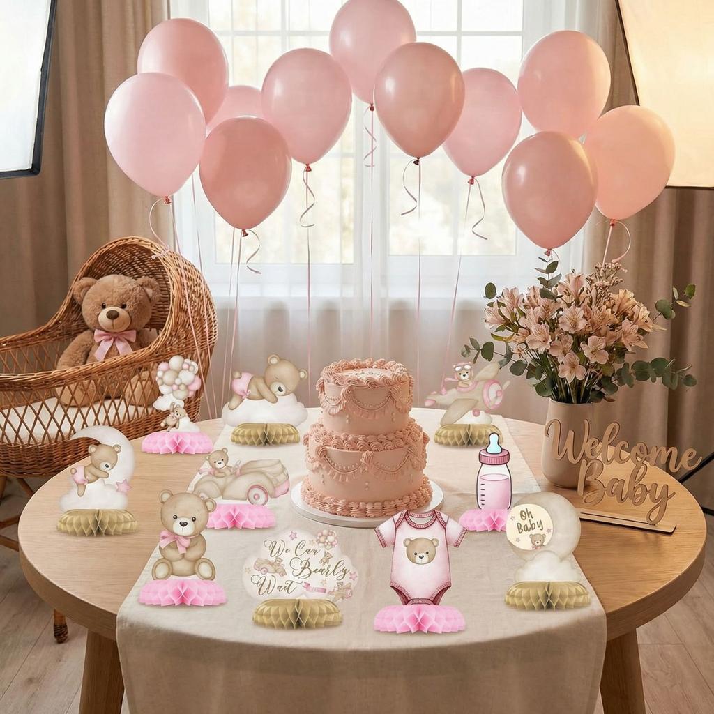 Baby Shower Decorations For Girls  12 Piece Honeycomb Center Ornament Set