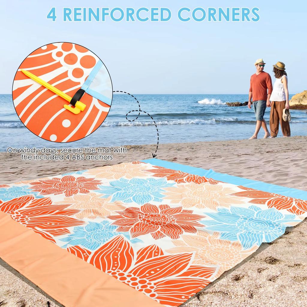 Beach Blanket Picnic Mat 180x210cm Waterproof Sandproof Portable Outdoor Sports Travel Hiking Camping Ground Cover Foldable Pad