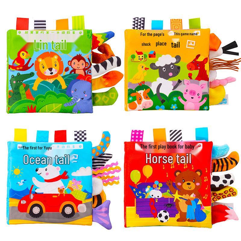 LakaRose Baby Animal Tail Cloth Book: Early Education Crinkle Paper Toy for Toddlers