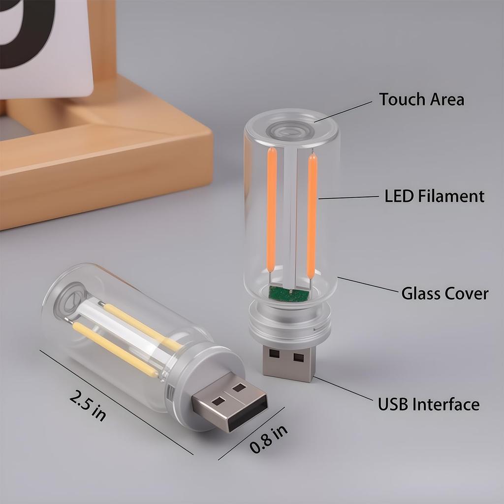 2PCS Car USB Lights Car Atmosphere Lamp with Touch Dimmable, Portable Mini Glass Bottle LED Bulb Night Lights for Vehicle Bedroom Hallway Camping