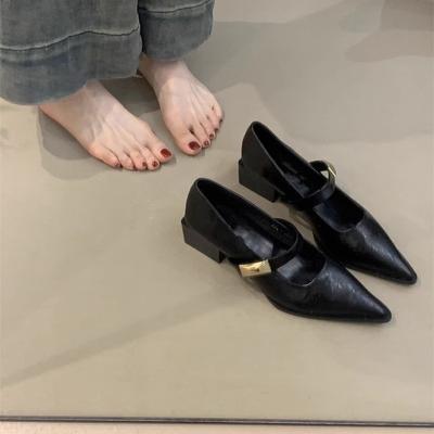 Temperament dicker Absatz Mary Jane Damenschuhe 2025 neu Französisch elegant grün spitzes Wort mit Pendler Einzel Schuhe Damen