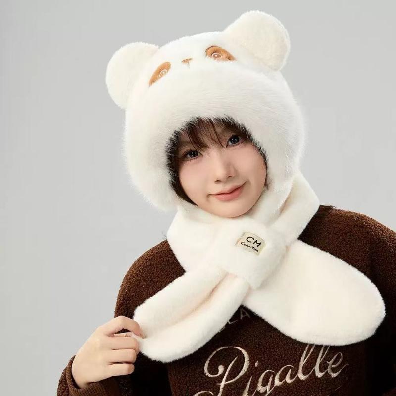 

Bear Ear Design Plush Pullover Hat For Women Cute Windproof Warm Knitted Beanie With Ear Protection Winter Cap