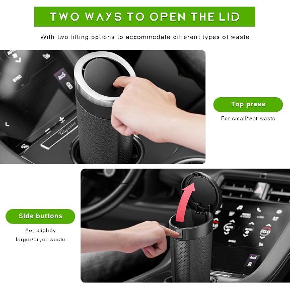 Car Trash Can Bin with Lid, Cup Holder Garbage Container Leakproof Vehicle Door Trash Bin, Mini Portable Dustbin Multipurpose Organizer for Auto Side