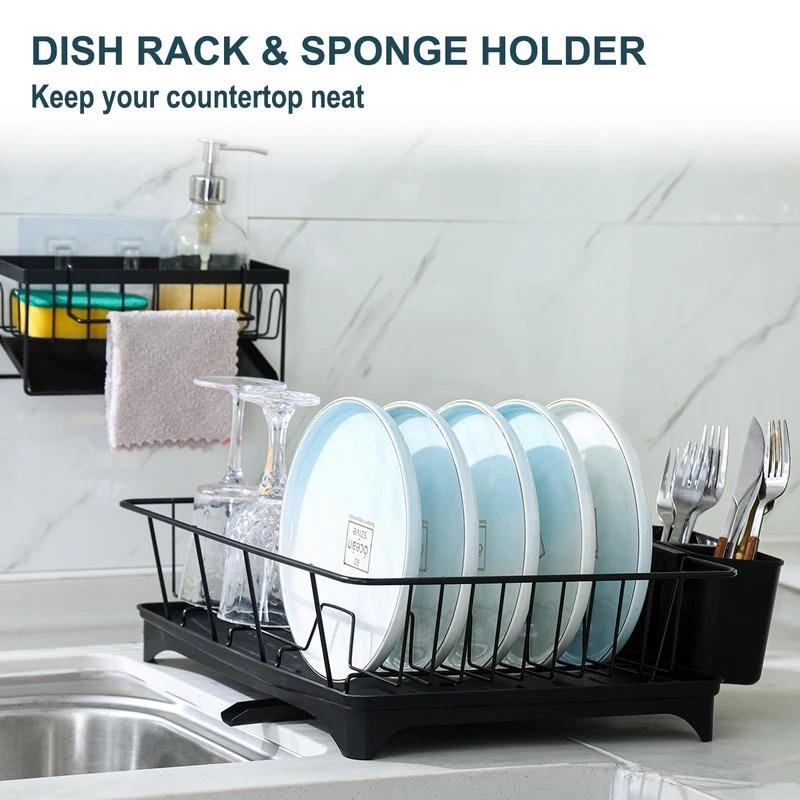 2-Piece Dish Drying Rack Set with Sink Caddy Multi-Purpose Kitchen Storage Organizer for Countertop Space Saving Rustproof