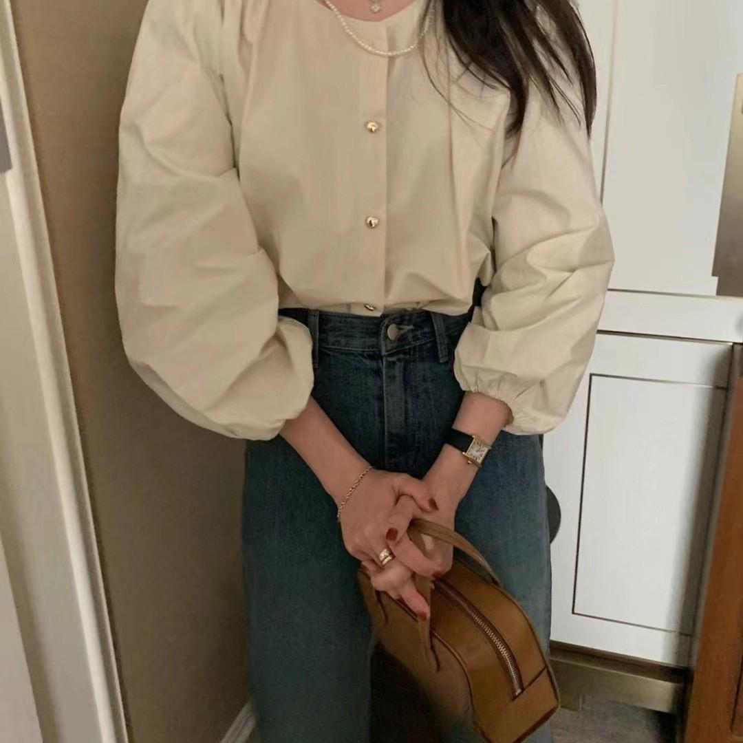 

Женская модная кружевная рубашка с длинным рукавом и V-образным вырезом, круглым вырезом, кружевом и пуговицами L бежевый