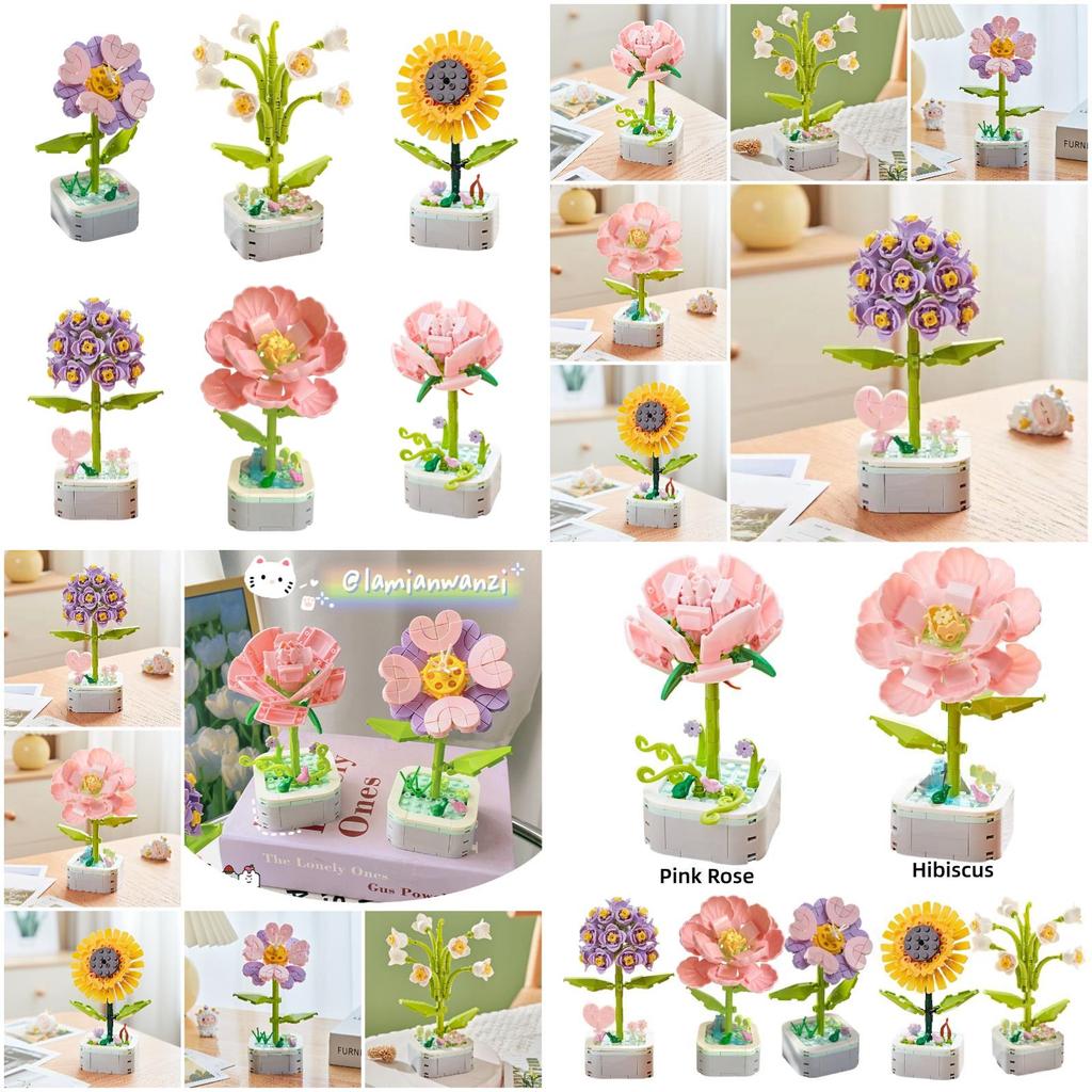 Creative Plant Flower Building Blocks For Children Diy Puzzle Toy Gift For Valentine's Day Sunflower Style